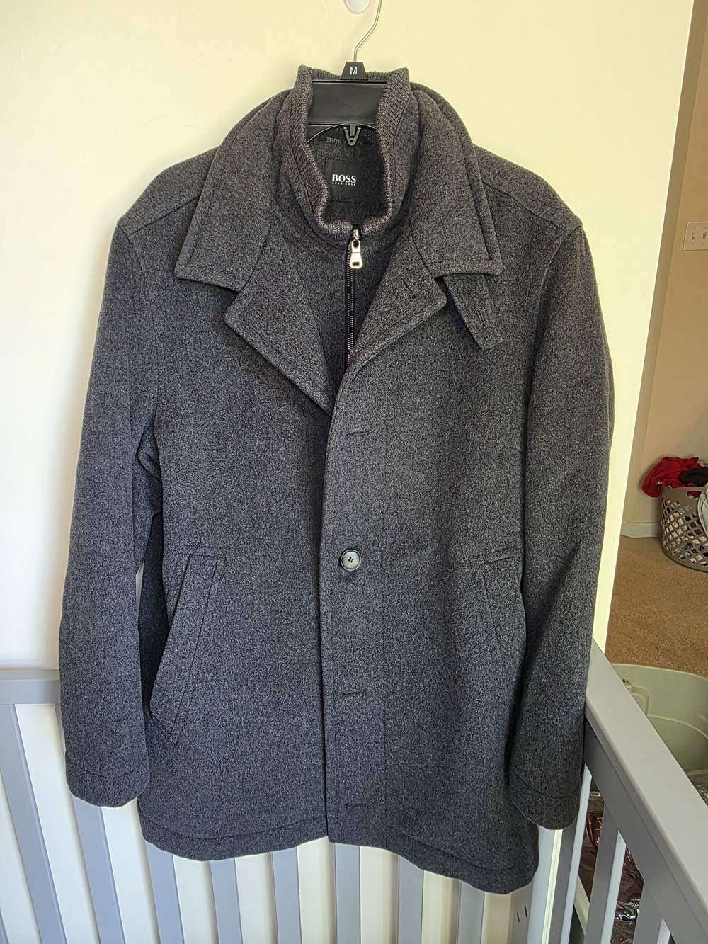 Hugo Boss Charcoal Gray Cashmere Wool Blend Mens Cox-L Overcoat Jacket Size 36R